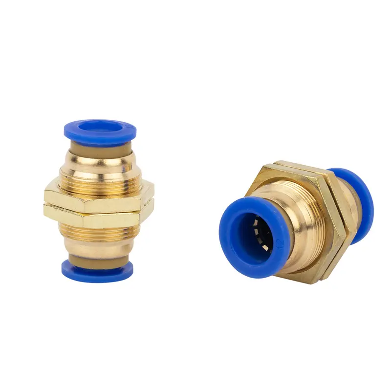 PM Series Brass Pneumatic Fitting Straight Connector One-Touch Union Air Hose Pipe Fittings Plastic Bulkhead Fitting