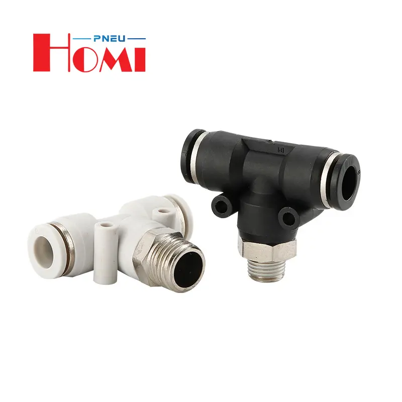 PB Male Branch Tee Pneumatic Fitting Push to Connect Metric Inch Size Thread Fitting